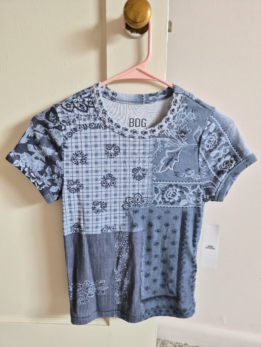 Urban Outfitters BDG Blue Patchwork Floral & Plaid Tee